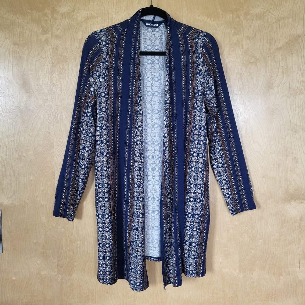 Lightweight Boho Open Cardigan Navy Blue Bandana Print Size Small